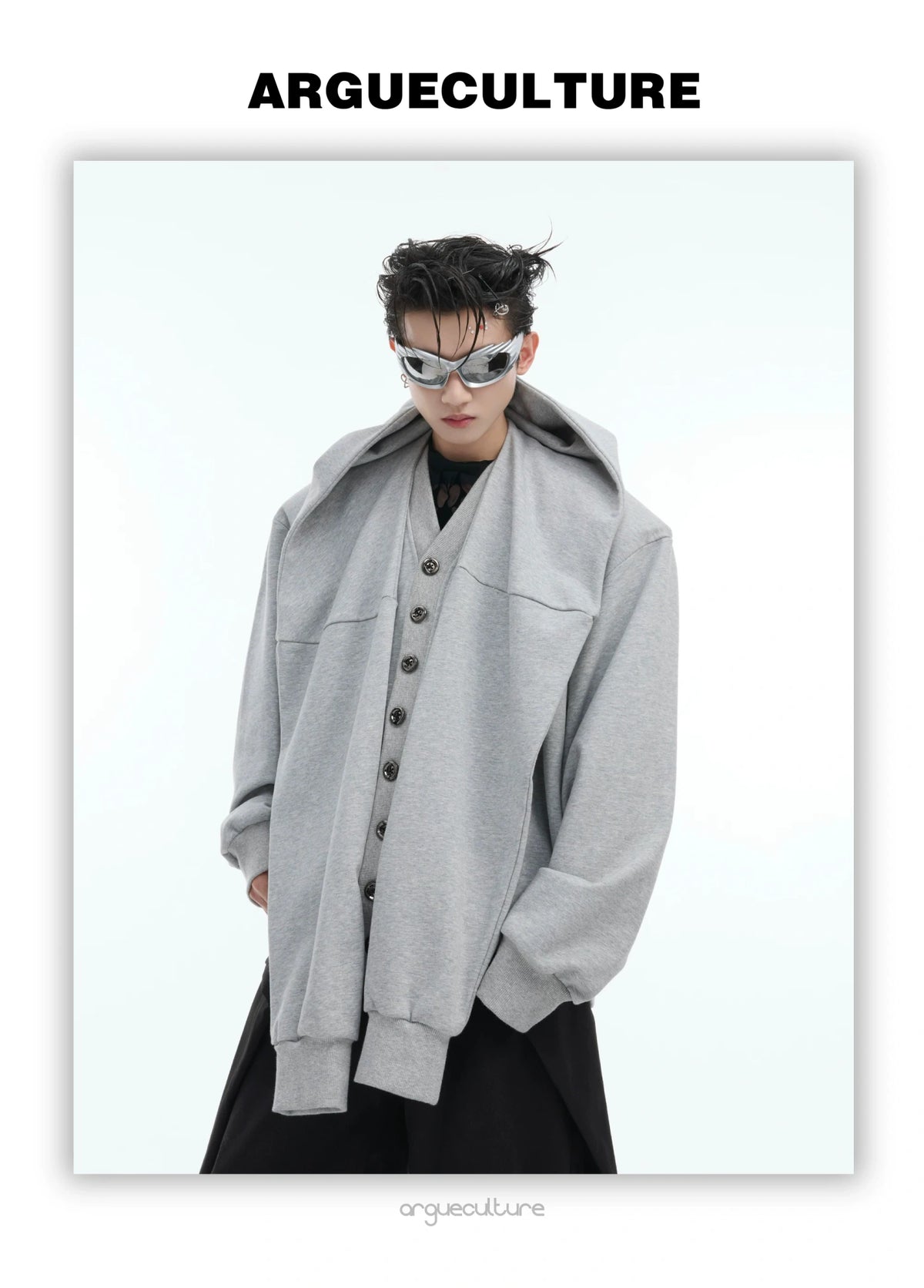Hooded Layered Cardigan with Shoulder Pads | Unisex - detail image 11