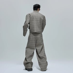 Back view of the boxy cropped houndstooth jacket