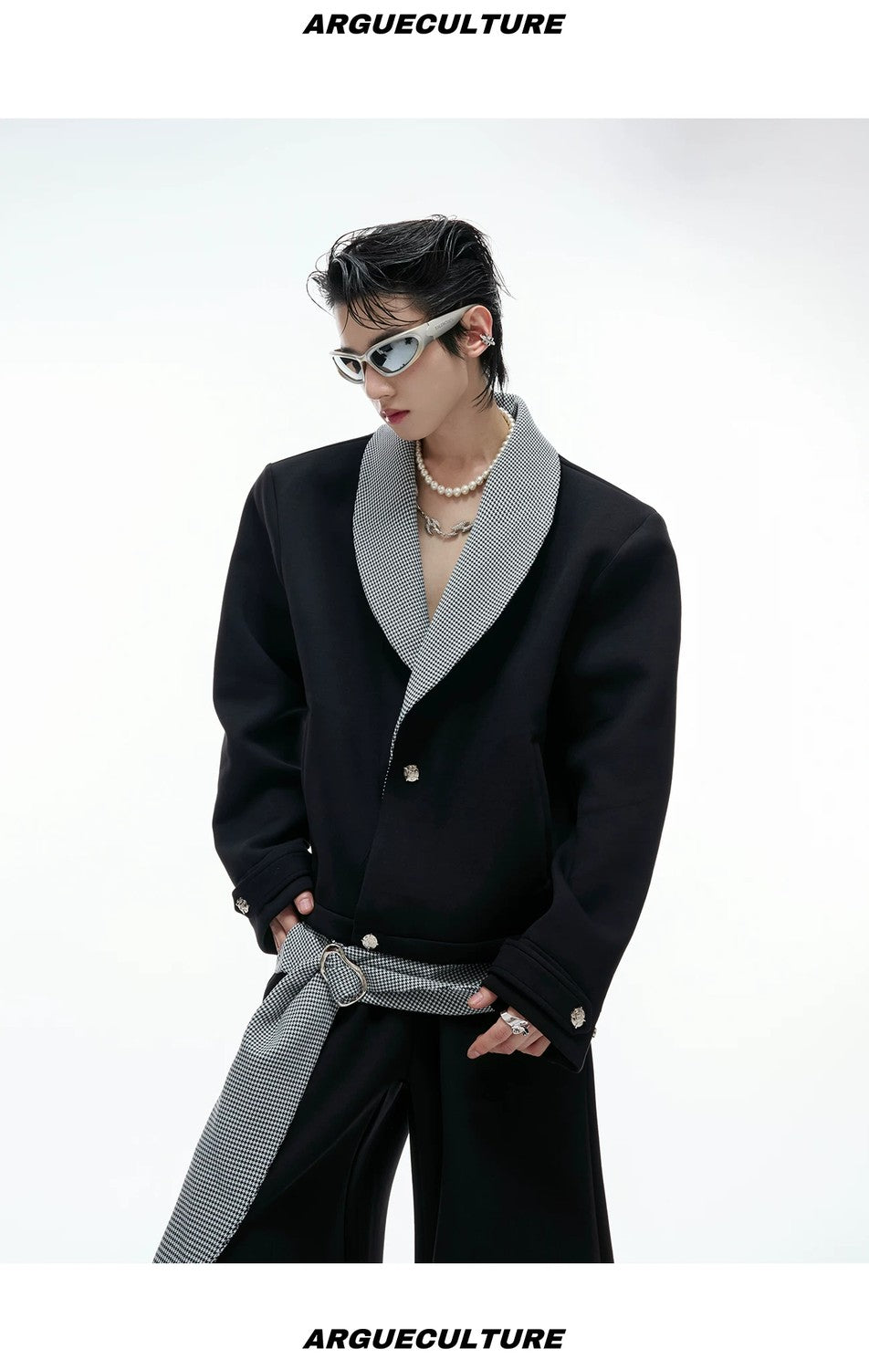 desc::houndstooth-v-neck-streetwear-jacket-drape-pants-set-detail-img-11