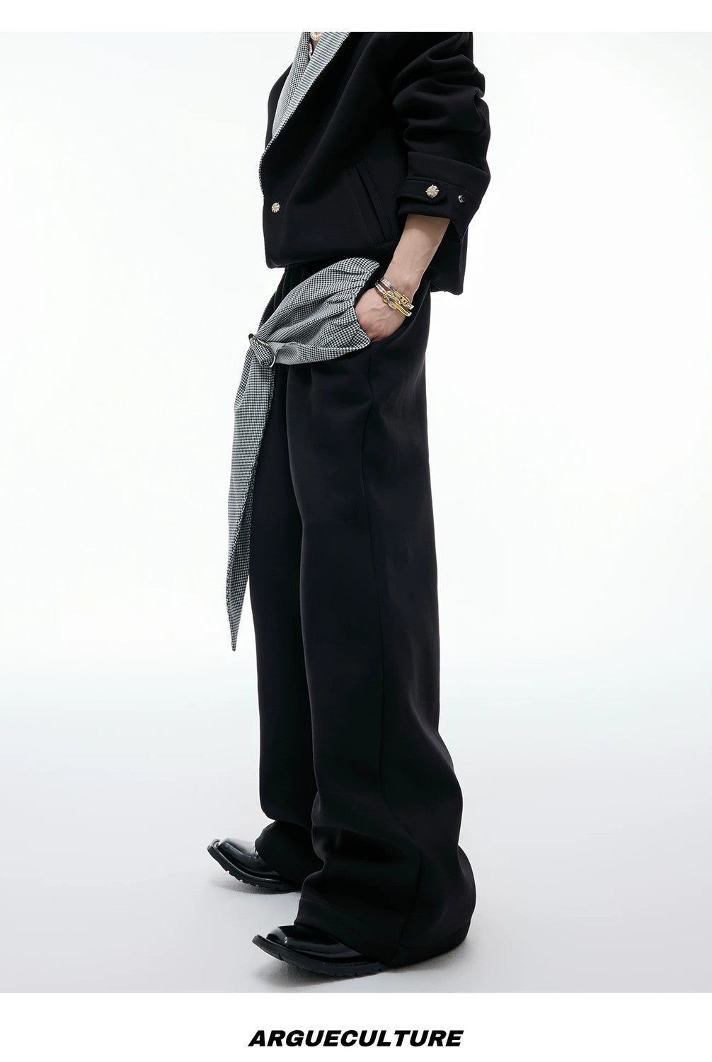 desc::houndstooth-v-neck-streetwear-jacket-drape-pants-set-detail-img-12