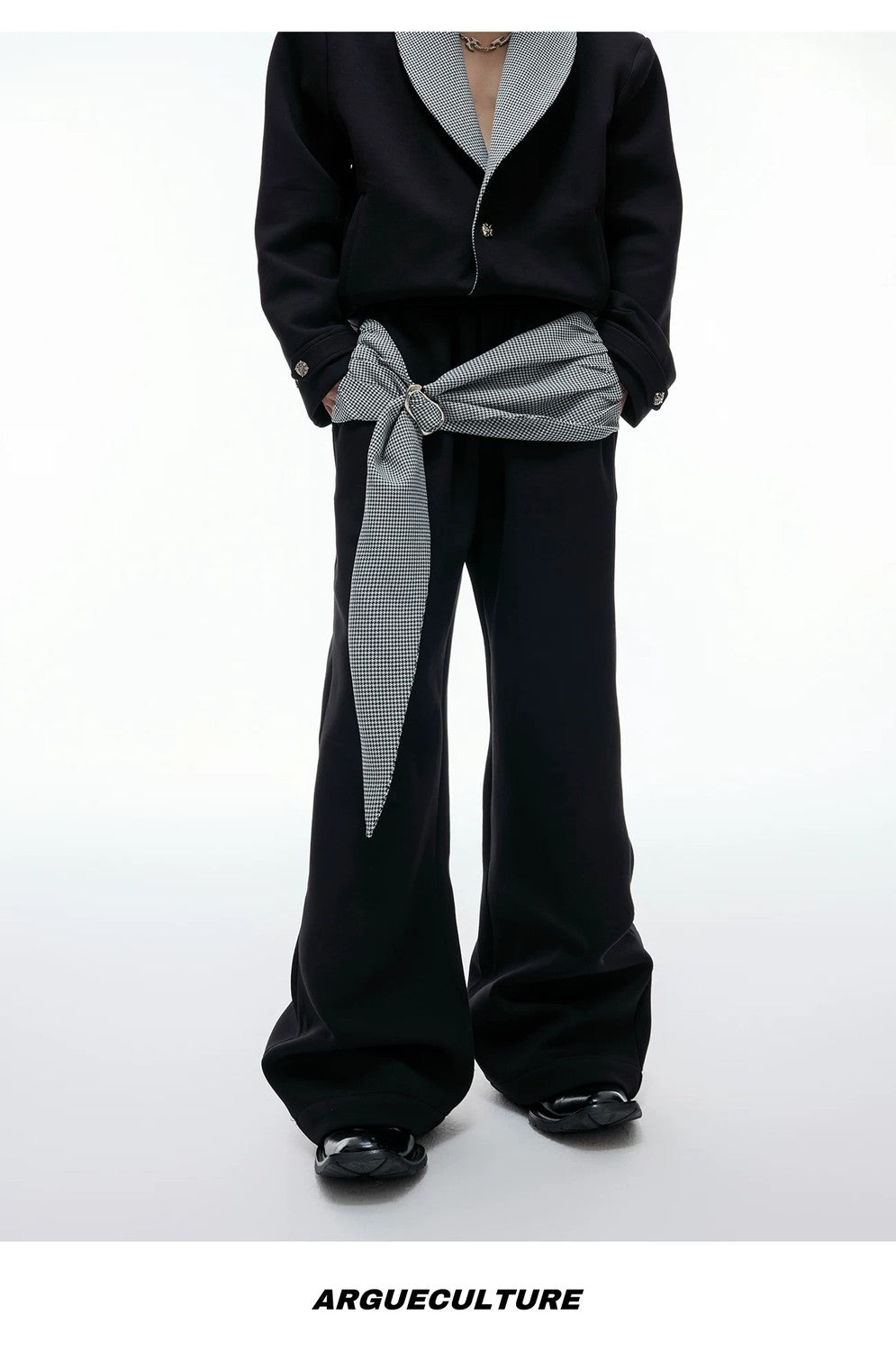 desc::houndstooth-v-neck-streetwear-jacket-drape-pants-set-detail-img-14