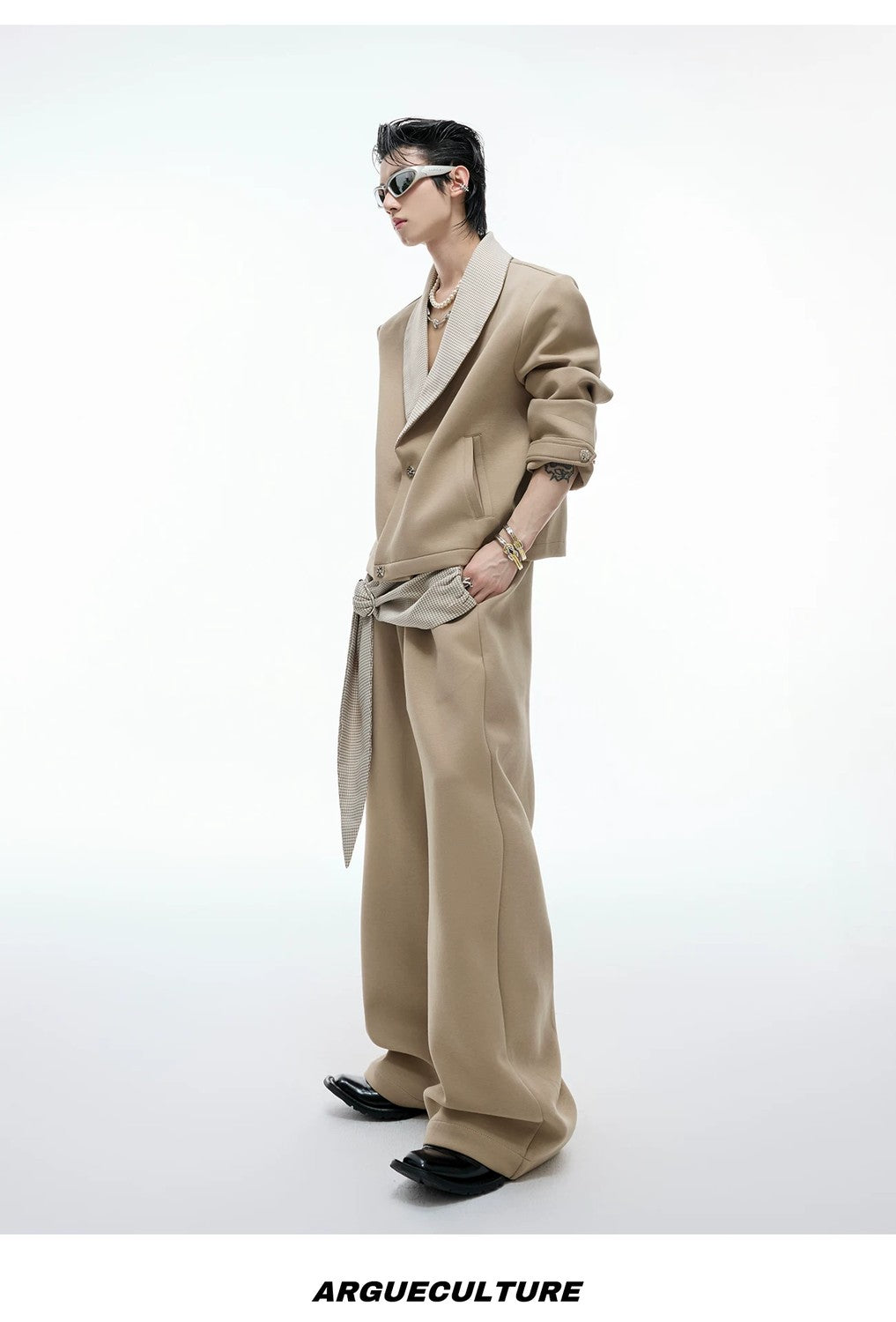 desc::houndstooth-v-neck-streetwear-jacket-drape-pants-set-detail-img-15