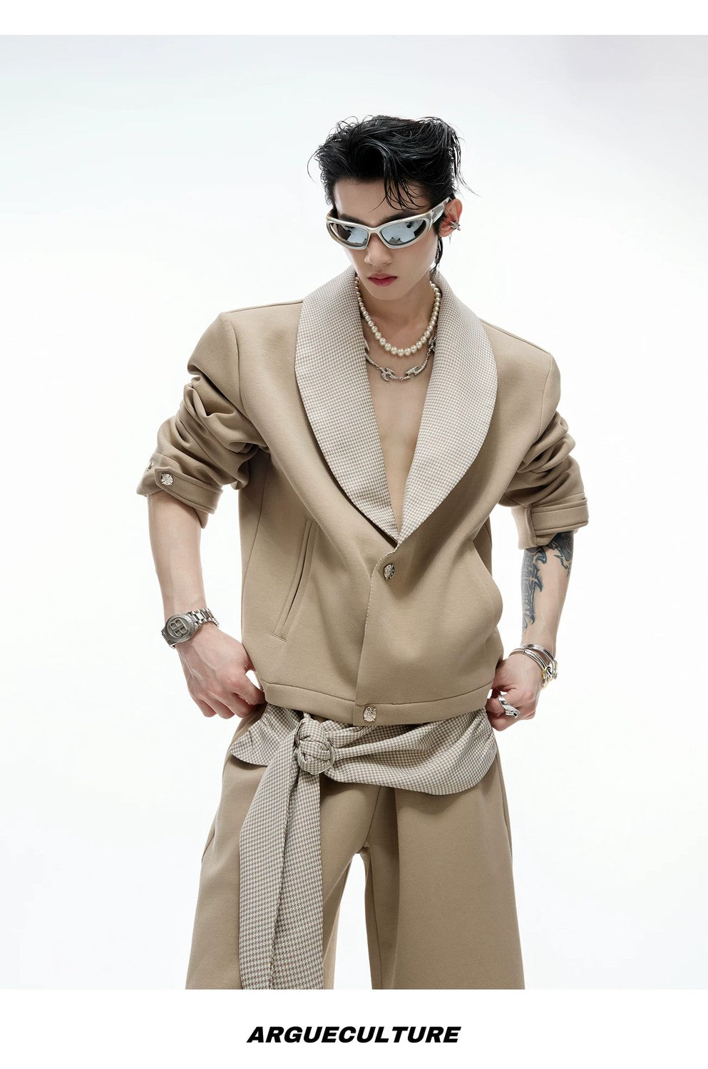 desc::houndstooth-v-neck-streetwear-jacket-drape-pants-set-detail-img-16