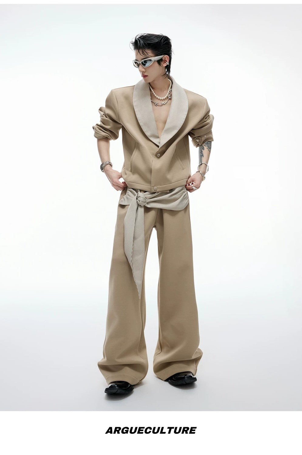 desc::houndstooth-v-neck-streetwear-jacket-drape-pants-set-detail-img-17