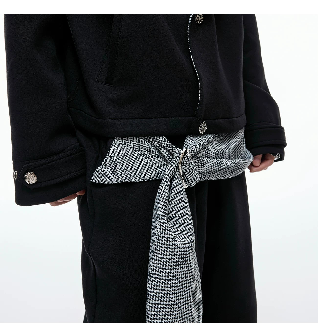 desc::houndstooth-v-neck-streetwear-jacket-drape-pants-set-detail-img-5
