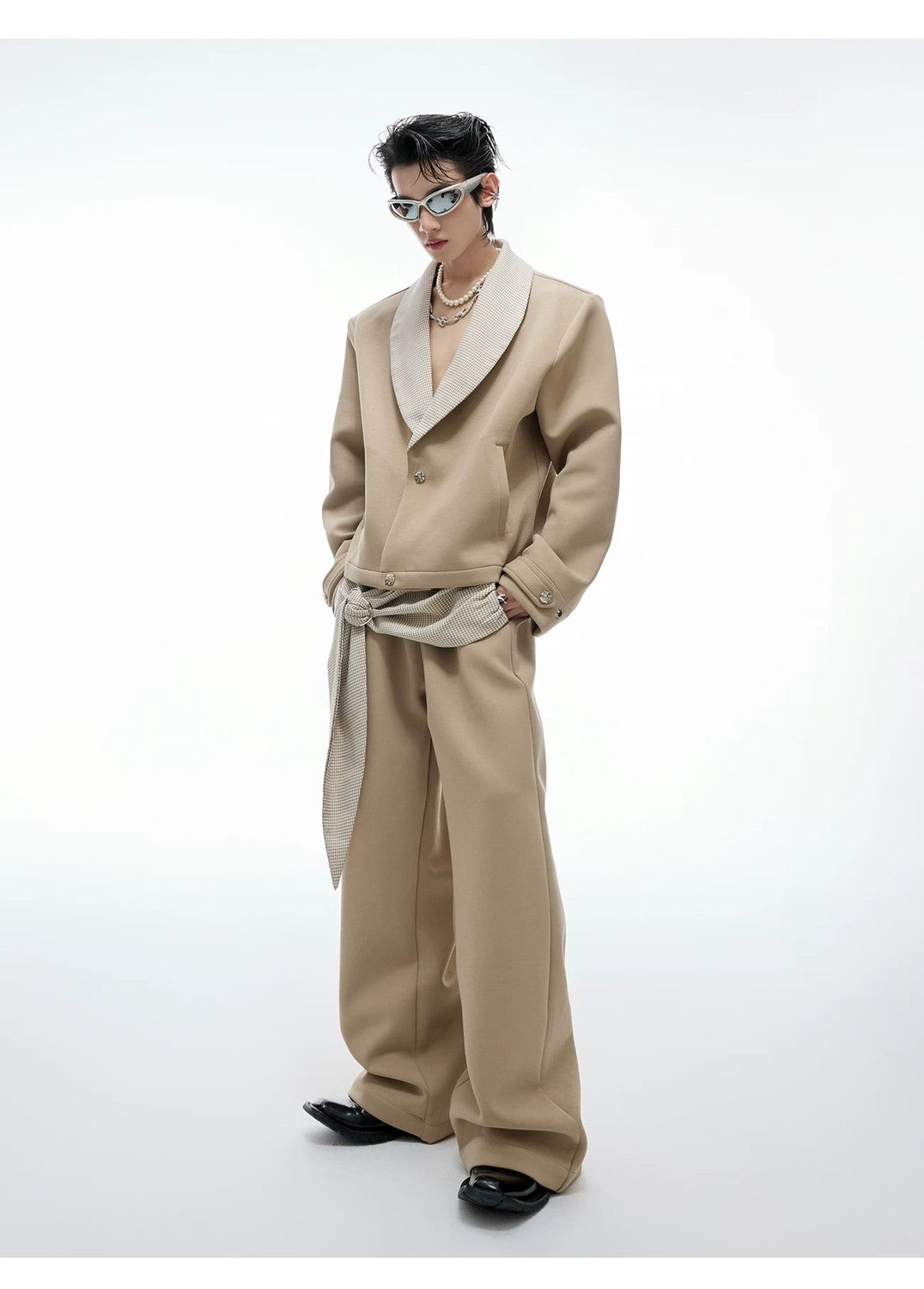 desc::houndstooth-v-neck-streetwear-jacket-drape-pants-set-detail-img-6