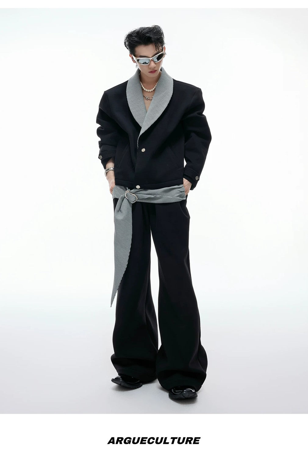 desc::houndstooth-v-neck-streetwear-jacket-drape-pants-set-detail-img-9