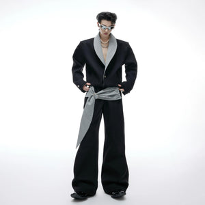 Model wearing the oversized houndstooth co-ord set in a street setting