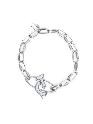 Detailed view of the original design metal buckle and lock necklace.