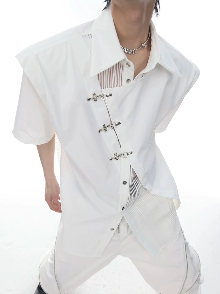 Innovative Asymmetrical Mesh Double - Layer Shirt with Metal Airplane Clasp - ArguE CulturE