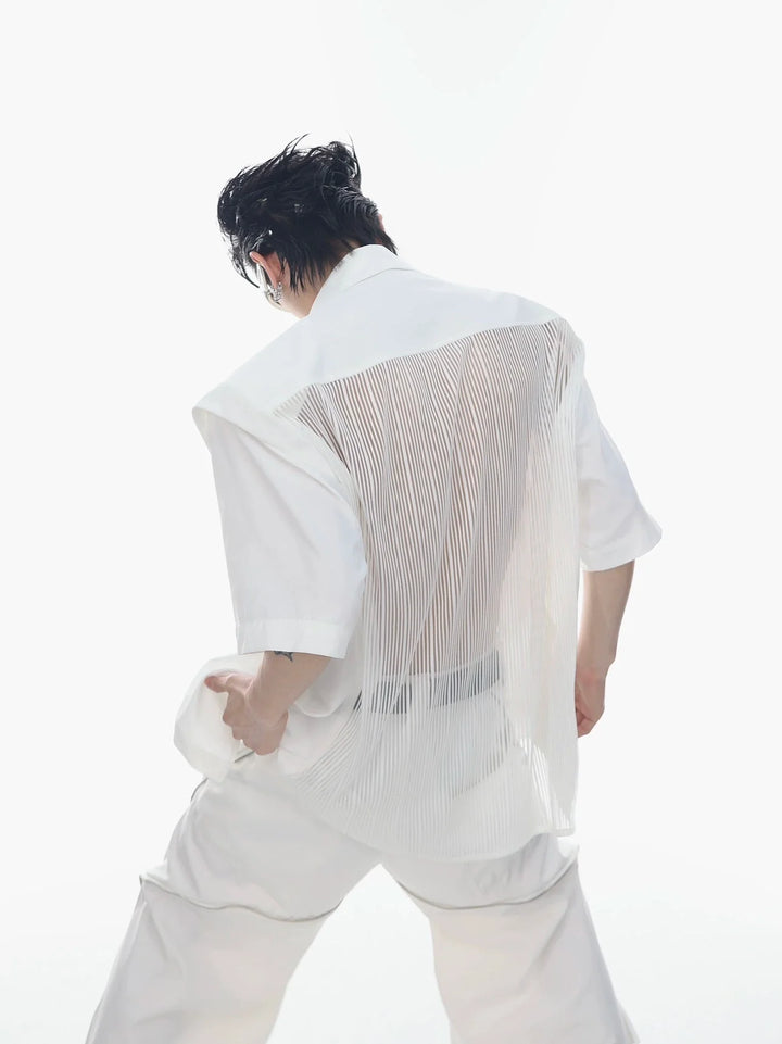 Innovative Asymmetrical Mesh Double - Layer Shirt with Metal Airplane Clasp - ArguE CulturE