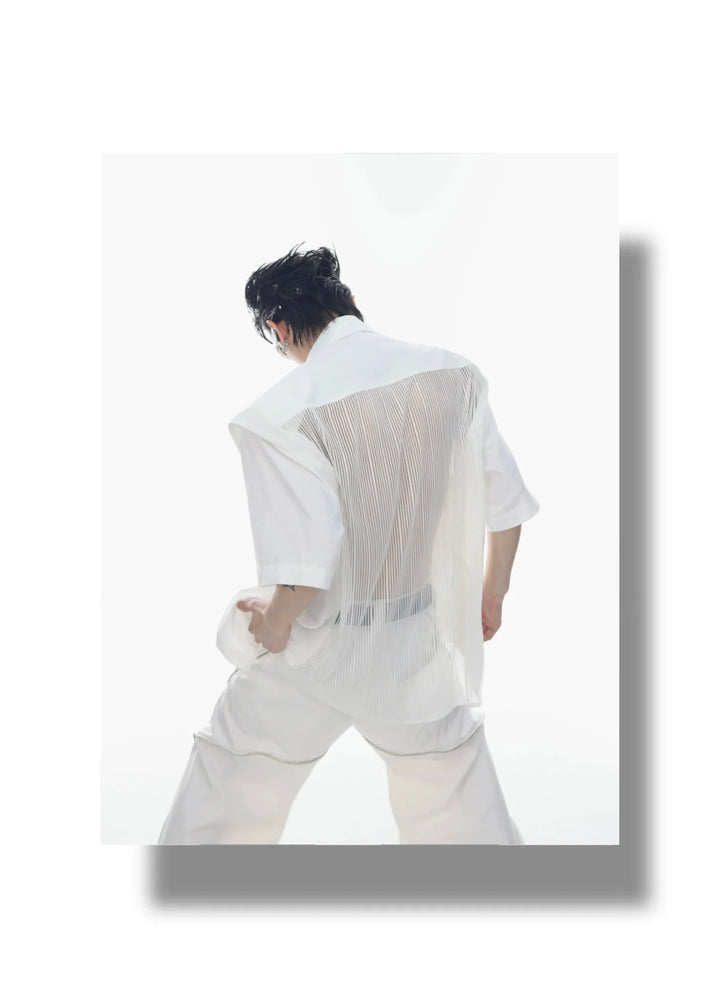 Innovative Asymmetrical Mesh Double - Layer Shirt with Metal Airplane Clasp - ArguE CulturE