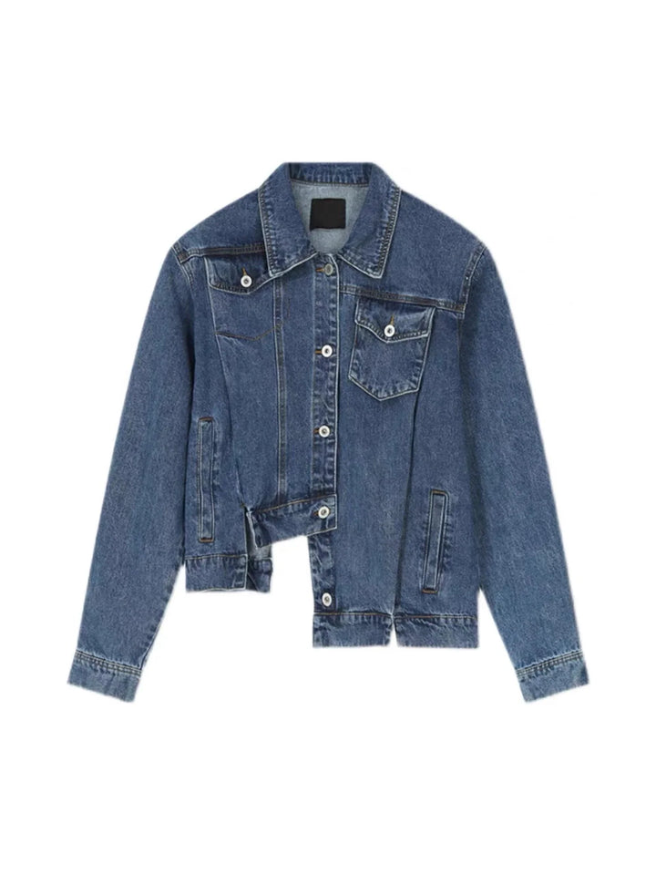 Irregular Design Padded Shoulder Denim Jacket | High - End Punk Style Short Coat - ArguE CulturE