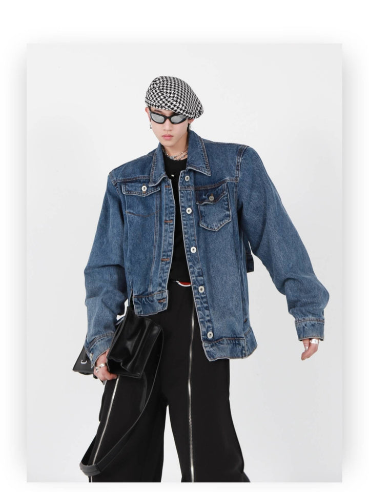 Irregular Design Padded Shoulder Denim Jacket | High - End Punk Style Short Coat - ArguE CulturE