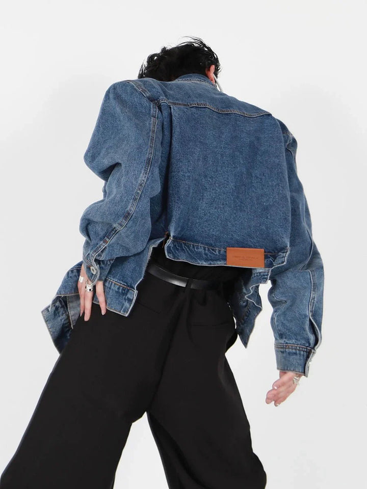 Irregular Design Padded Shoulder Denim Jacket | High - End Punk Style Short Coat - ArguE CulturE