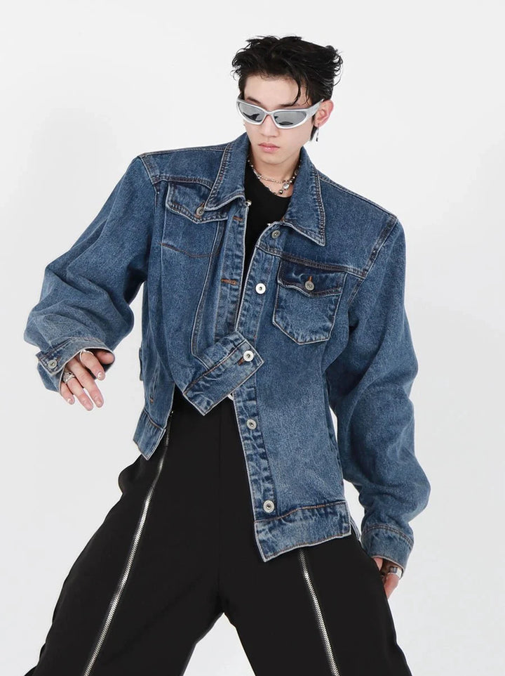 Irregular Design Padded Shoulder Denim Jacket | High - End Punk Style Short Coat - ArguE CulturE