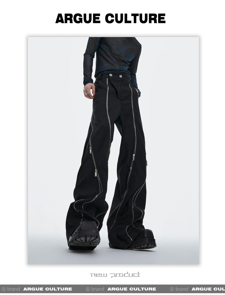 Irregular Metal Zipper Split Flare Leg Casual Pants with Patchwork - ArguE CulturE