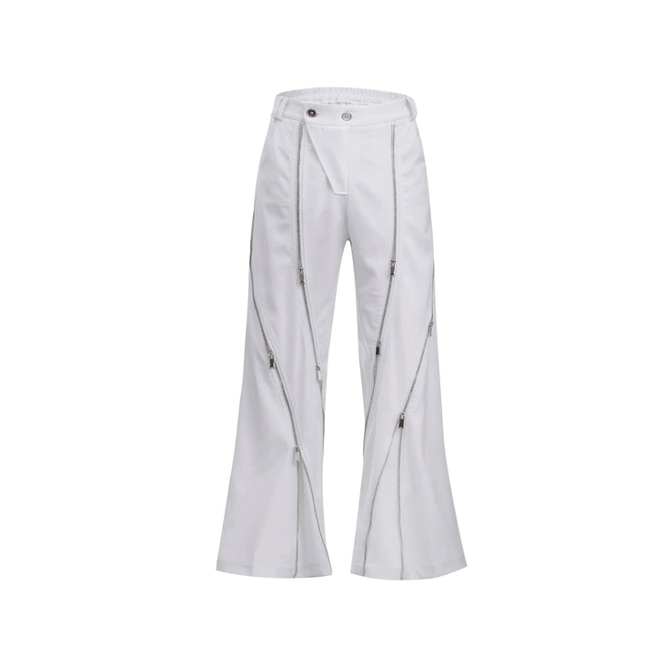 Irregular Metal Zipper Split Flare Leg Casual Pants with Patchwork - ArguE CulturE