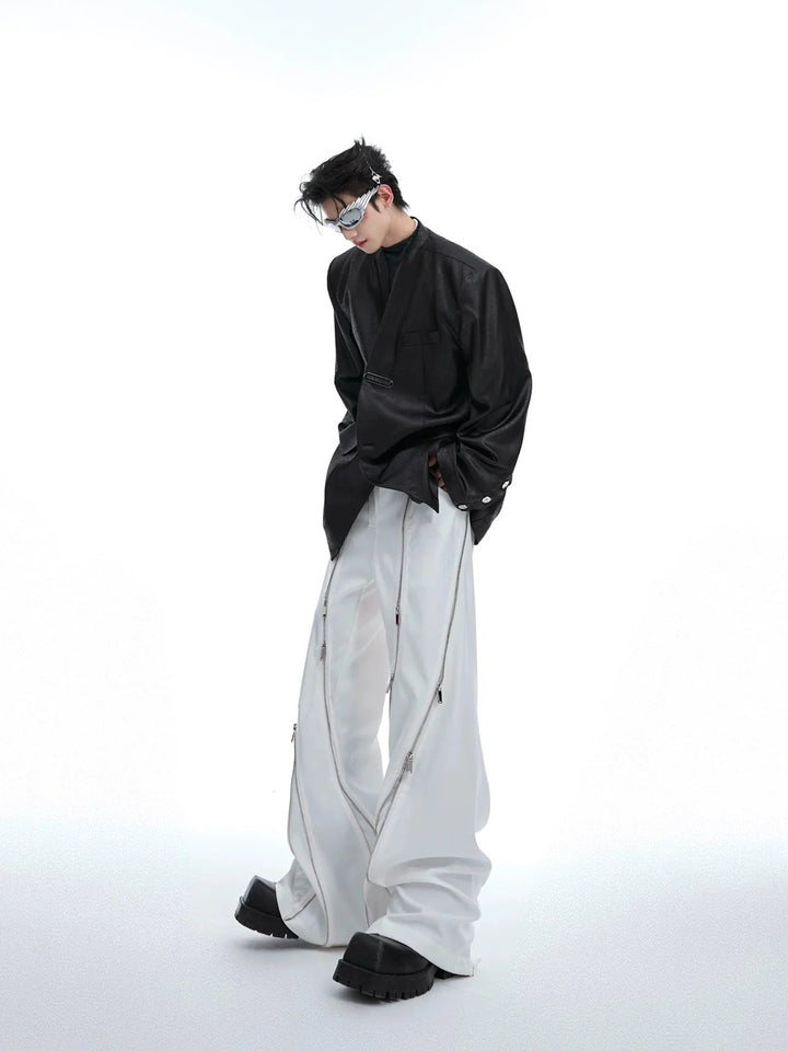 Irregular Metal Zipper Split Flare Leg Casual Pants with Patchwork - ArguE CulturE