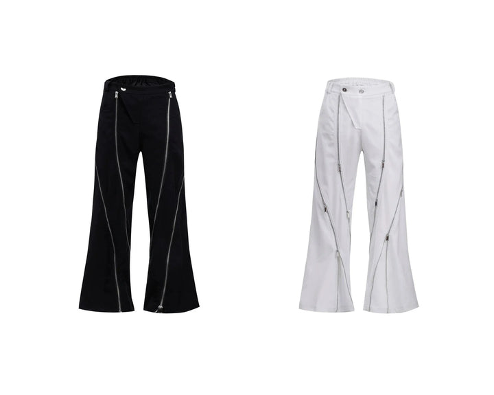 Irregular Metal Zipper Split Flare Leg Casual Pants with Patchwork - ArguE CulturE