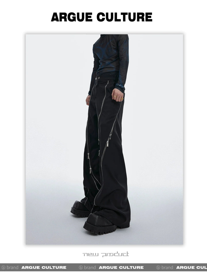 Irregular Metal Zipper Split Flare Leg Casual Pants with Patchwork - ArguE CulturE