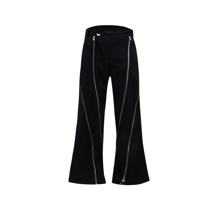 Irregular Metal Zipper Split Flare Leg Casual Pants with Patchwork - ArguE CulturE