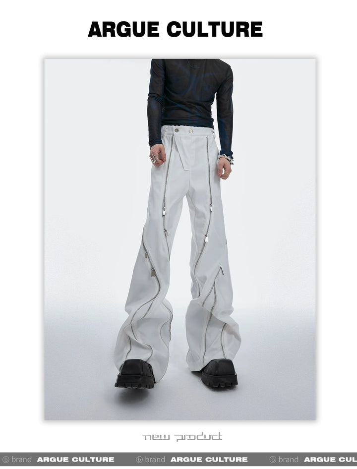 Irregular Metal Zipper Split Flare Leg Casual Pants with Patchwork - ArguE CulturE