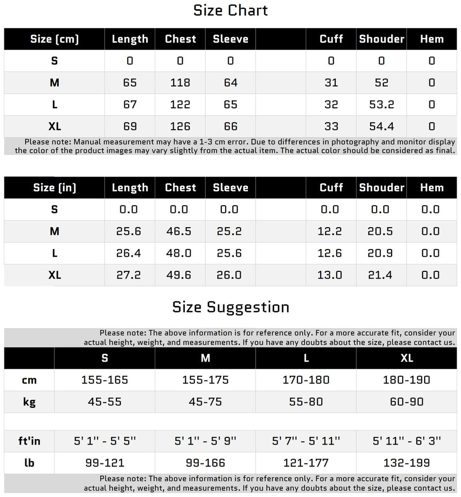 Size Chart for Classic Blazer Metallic Buttons Urban Street Style