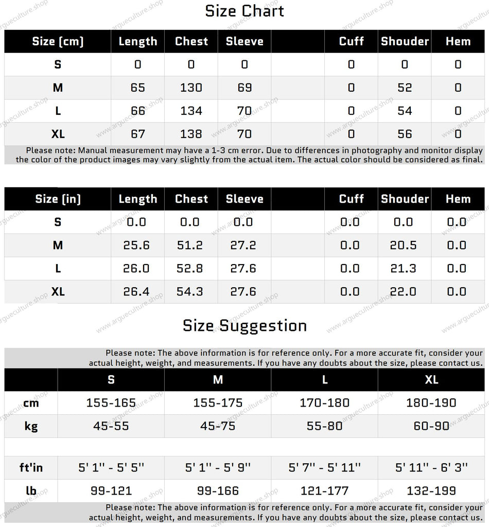 Size Chart for Crocodile PU Leather Jacket with Shoulder Pads and Split Hem Design