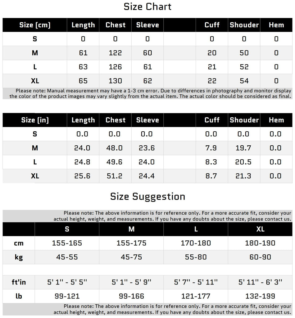 Size Chart for Gradient Faux Fur Knit Sweater with Custom Buttons