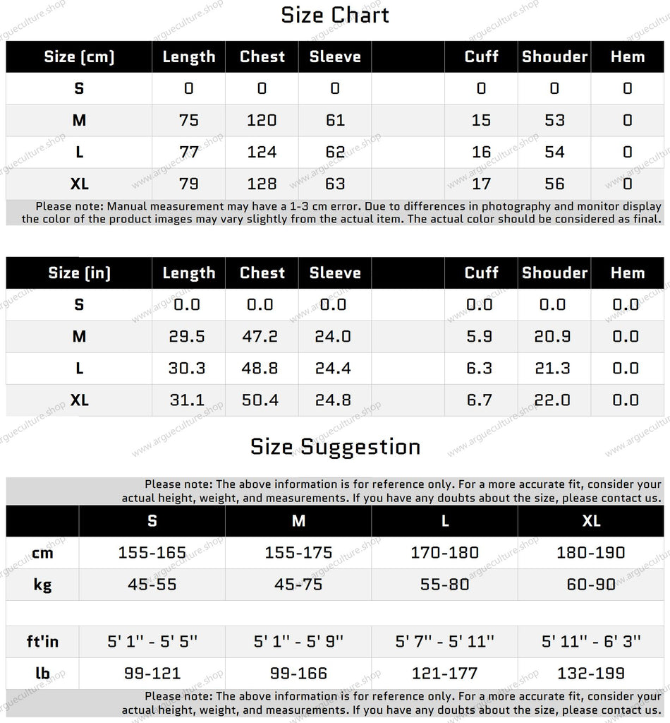 Size Chart for Deconstructed Double Zipper No-Collar Casual Blazer for Men