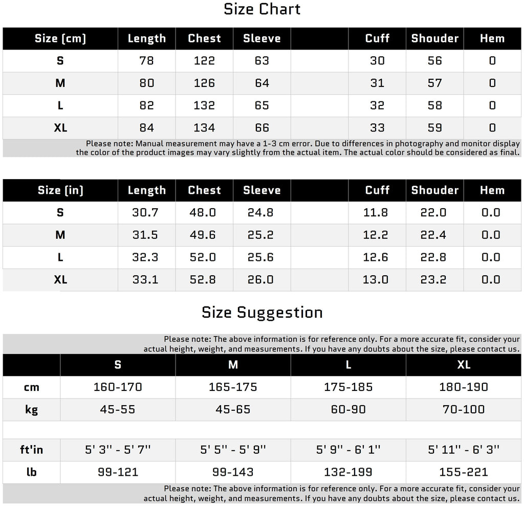 Size Chart for Asymmetrical Patchwork Blazer Jacket in Wool and Faux Leather