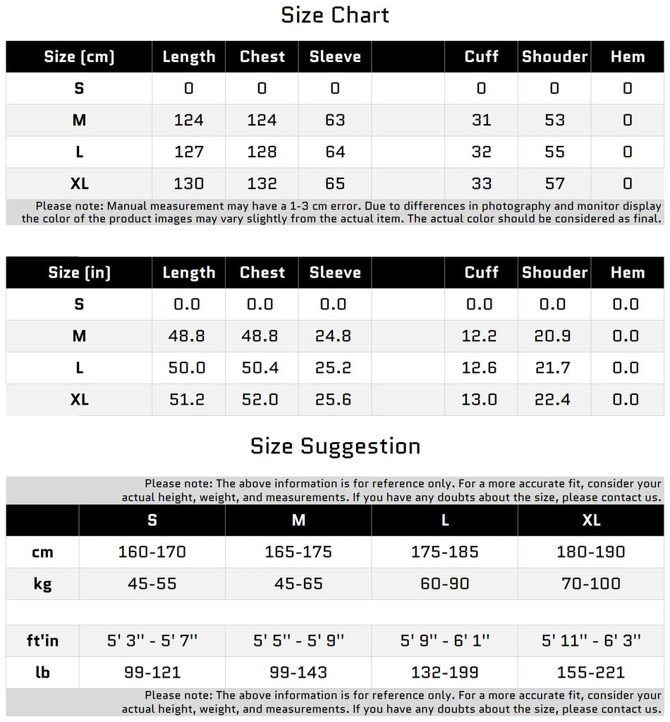 Size Chart for 독특한 디자인의 detachable 후드 oversized 울 코트