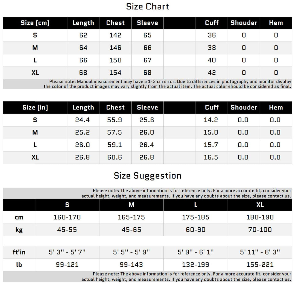 Size Chart for 메탈릭 악센트와 독특한 디자인이 있는 인조 가죽 봄버 재킷