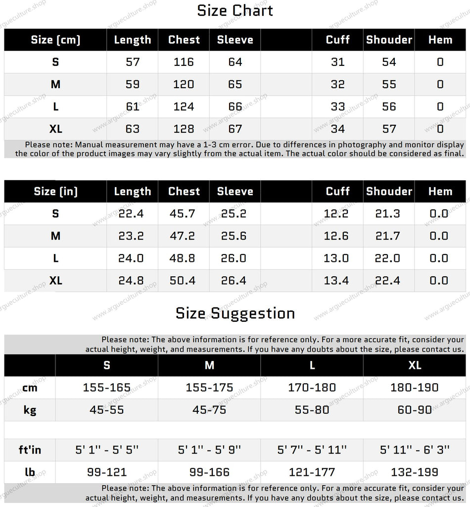 Size Chart for Folding Spine Pleat Short Leather Biker Jacket