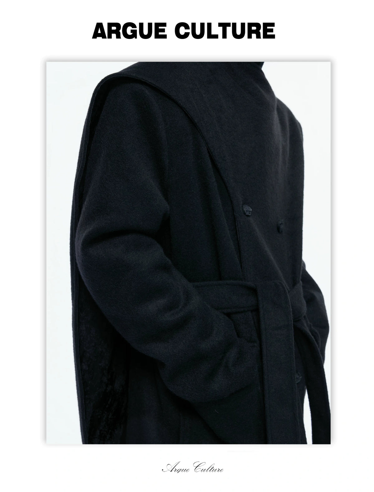 Jacquard Scarf-Collar Long Coat with Belted Waist - detail image 6