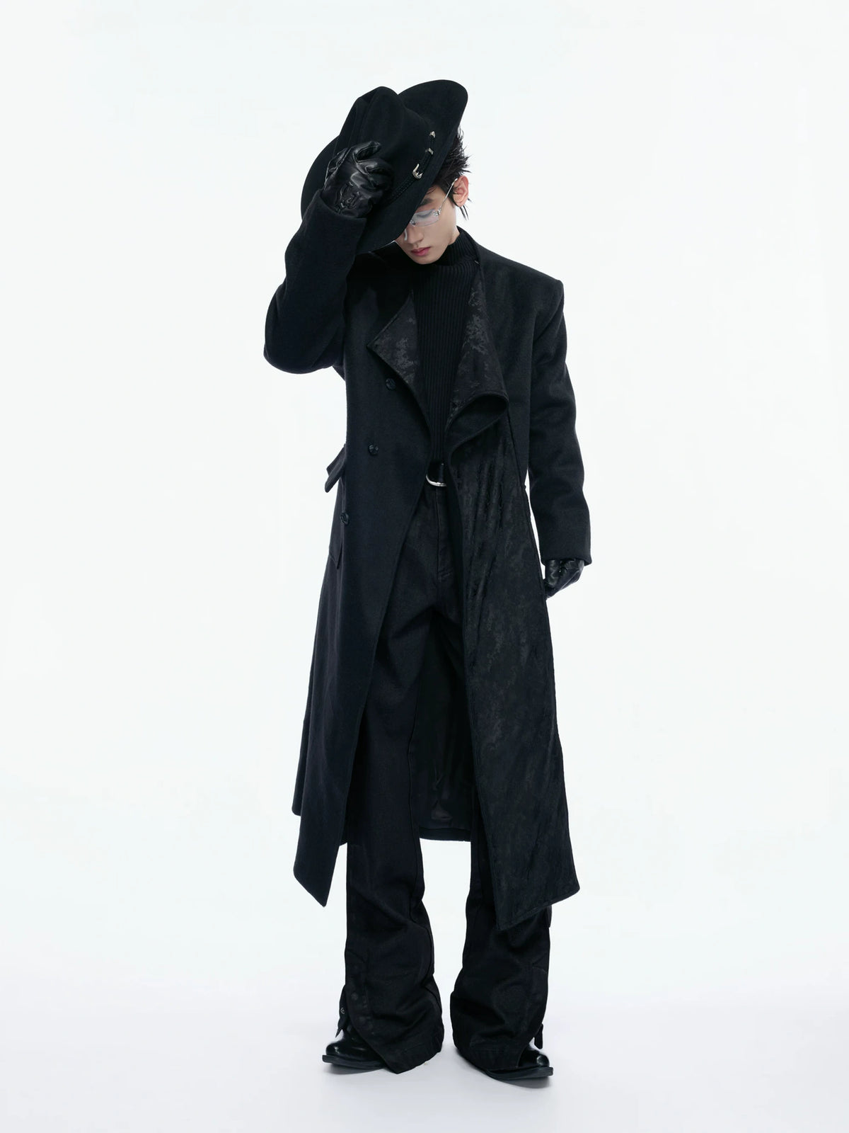Jacquard Scarf-Collar Long Coat with Belted Waist - main image 5