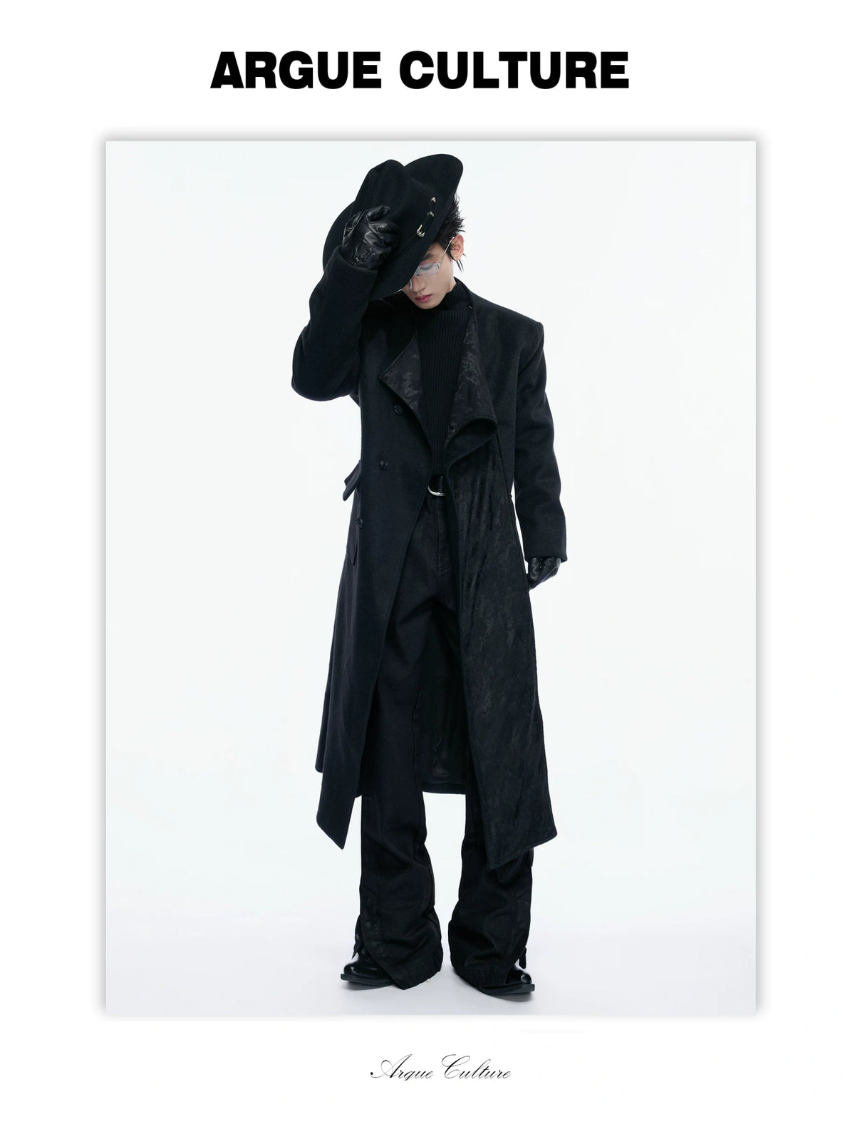 Jacquard Scarf-Collar Long Coat with Belted Waist - detail image 10