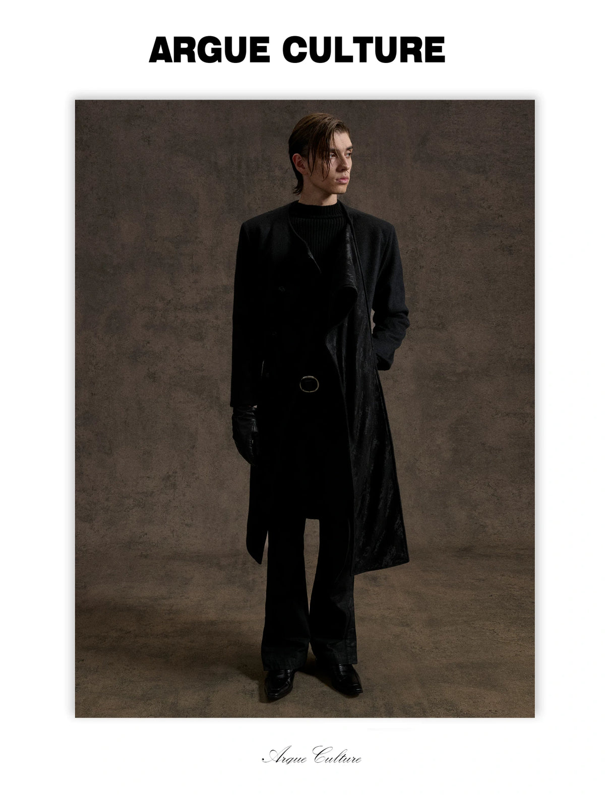 Jacquard Scarf-Collar Long Coat with Belted Waist - detail image 12