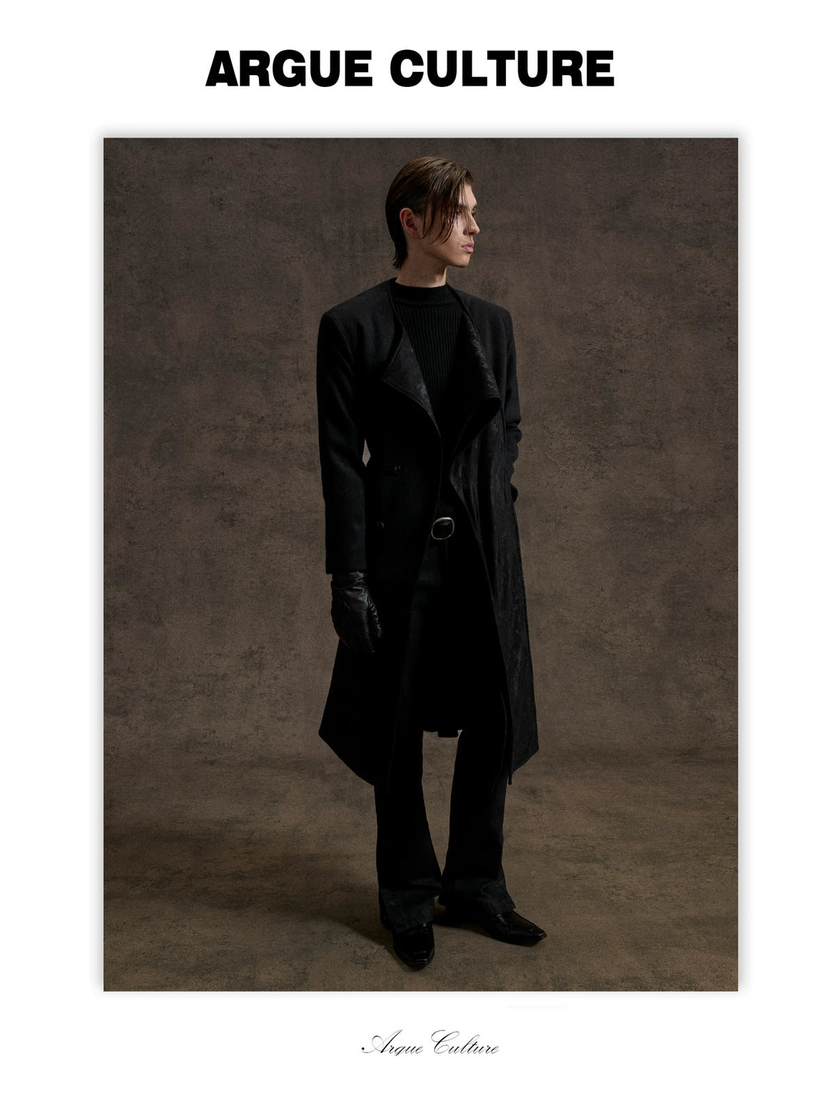 Jacquard Scarf-Collar Long Coat with Belted Waist - detail image 11