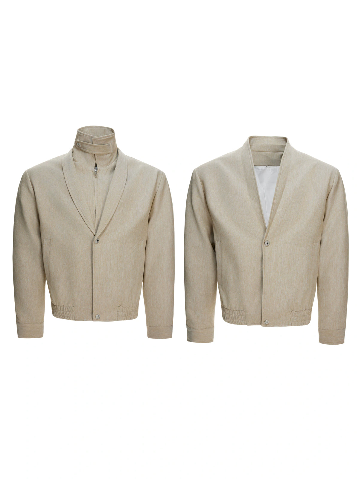 Khaki Detachable Mock-Layer Cropped Jacket with High Neck - main image 5