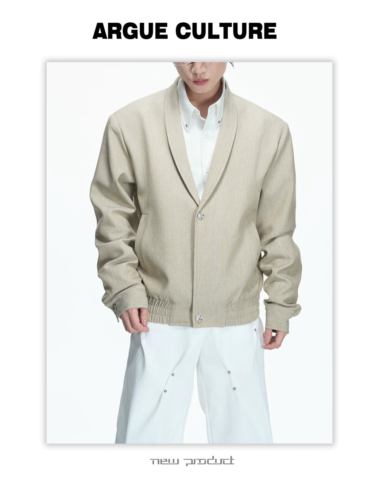 Khaki Detachable Mock-Layer Cropped Jacket with High Neck - detail image 3