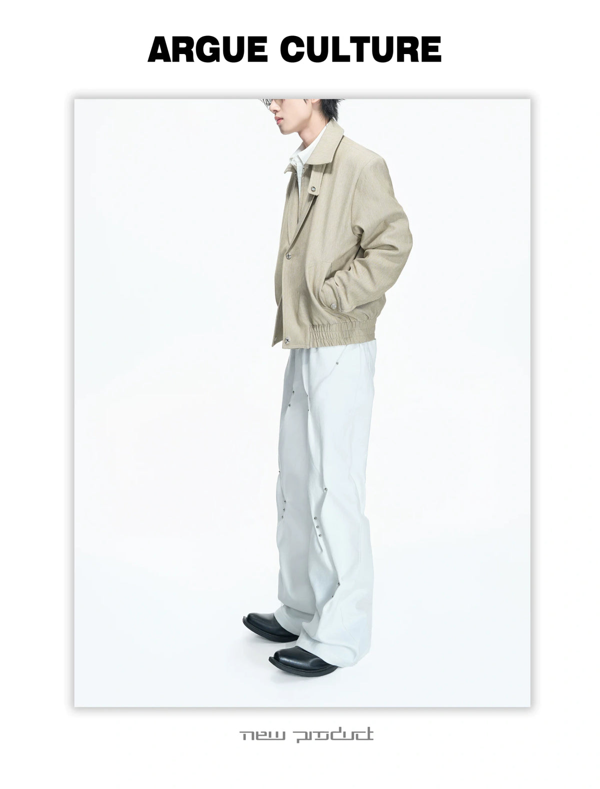 Khaki Detachable Mock-Layer Cropped Jacket with High Neck - detail image 2