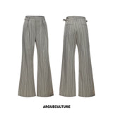 Khaki Striped Cuban Collar Shirt and Wide-Leg Pants Set - Khaki Pants