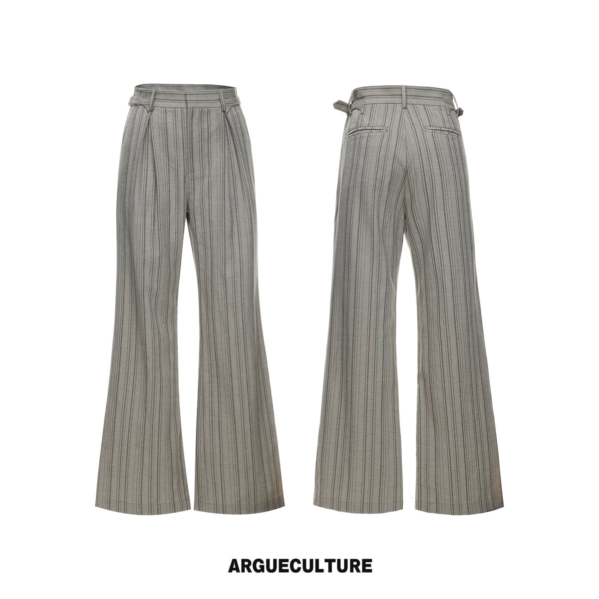 Khaki Striped Cuban Collar Shirt and Wide-Leg Pants Set - Khaki Pants