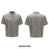 Khaki Striped Cuban Collar Shirt and Wide-Leg Pants Set - Khaki Top