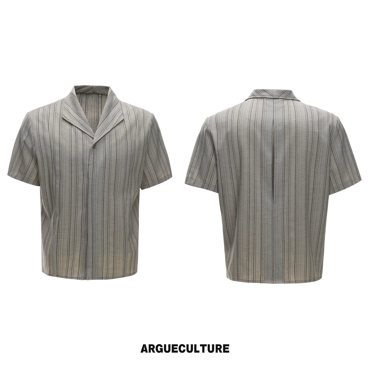 Khaki Striped Cuban Collar Shirt and Wide-Leg Pants Set - Khaki Top