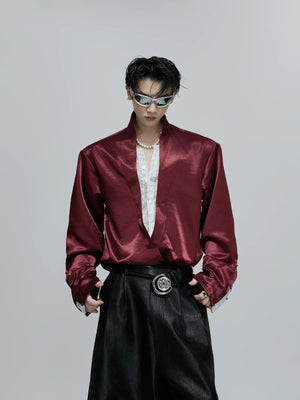 lace-patchwork-cropped-satin-v-neck-blouse-for-streetwear-blue