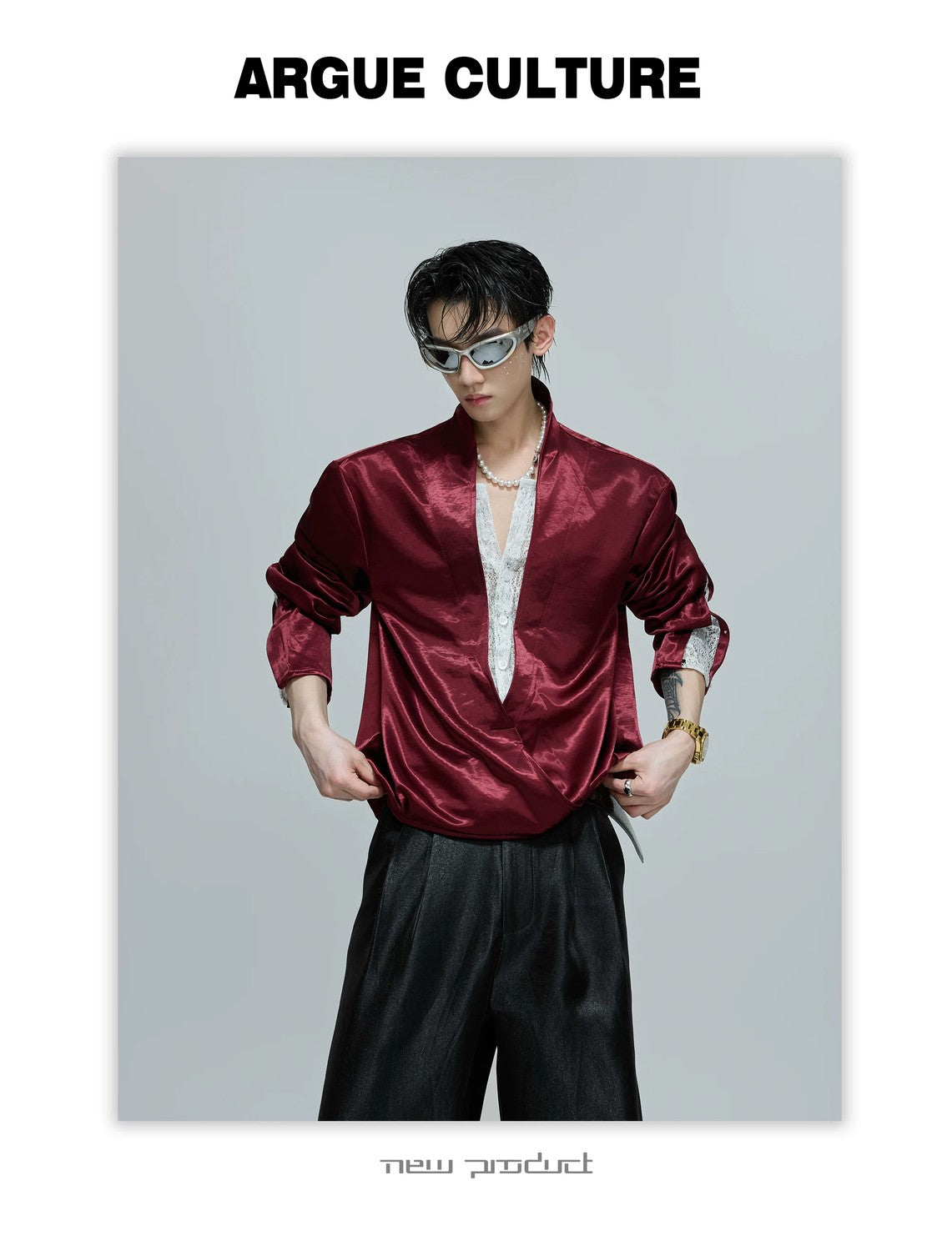 desc::lace-patchwork-cropped-satin-v-neck-blouse-for-streetwear-detail-img-4