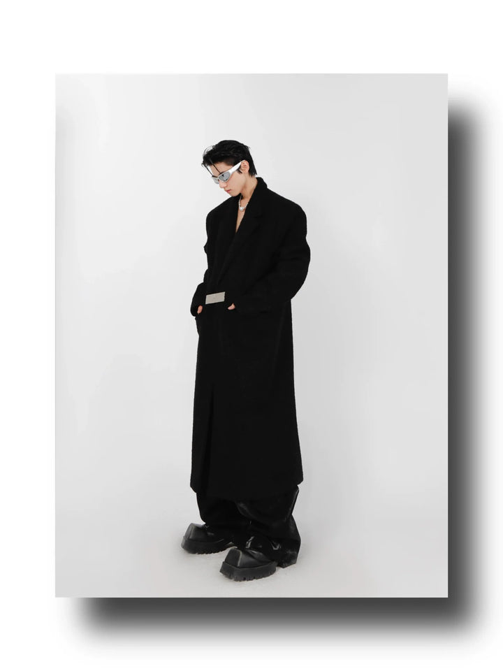 Lamb Wool Designer Overcoat | Metal Buckle Long Woolen Trench Coat - ArguE CulturE